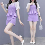 Summer Temperament Women Sets Plus Size Ruffles Blouse And Cute Shorts Female