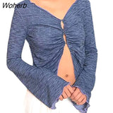 Women Sexy See Through 2000s Mesh Cardigan T-Shirt Ladies Girls Flare Long Sleeve Button Down Lace E-Girl Crop Tops-Outfit