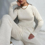 Knitted Sweat Suits Women Matching Sets Long Sleeve Hoodie+wide-legged Pants Loungewear Sweater Set Two Piece