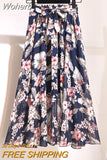 Spring Summer Women Midi Skirt Chiffon Floral Printed Skirt High Waist Casual Bohemian Beach Fashion Casual Skirts QT118-Outfit