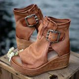 Sandals Shoes 2021 Summer Retro Peep Toe Platform Sandals PU Leather Zipper Thick Bottom Women Shoes Ladies