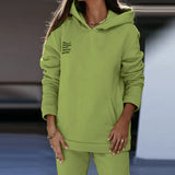 Fleece Letter Print Two Piece Set Casual Long Sleeve Hoodie Sweatshirts And Jogging Pants Suits Loose Female