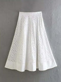 Embroidery 2 Pieces Midi Skirts Sets for Woman Fashion Solid Crop Top Skirts Suit 2023 Chic Beach Party Female Outfits-Outfit