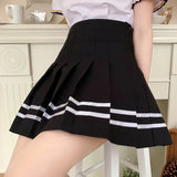 Black Striped Women Pleated Skirt Summer High Waist A Line Ladies Sexy Mini Skirt Japan Zipper Preppy Girls Dance