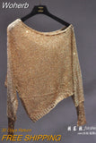 Women's Irregular Solid Blouse Pullovers Spring Sequined Shirts Sweater Fashion Vintage Sexy Knit Tops Female QT1403-Outfit