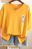 100% Cotton L-6XL T Shirt Plus Size Tshirt Short Sleeve Women Top Summer Japan Cartoon Print V Neck Oversized T Shirts-Outfit