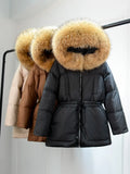 Real Raccoon Fur Hooded Winter Down Jacket Women Puffer Feather Parkas 90% Duck Down Coat Female Snow Outwear