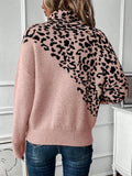 And Winter New Jacket Sweater High-Necked Leopard Long-Sleeved Loose Fashion Casual