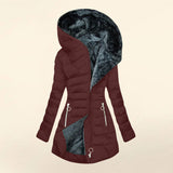 Winter Warm Wool Collar Cotton Clothes Women Zipper Long Sleeves Cotton Coat Hooded