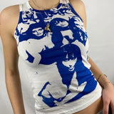 Vintage Y2K Aesthetic Tank Top Hip Hop Face Graphic Print Sleevless Slim Fit Women Gothic Crop Vest Sweats Tee