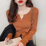 Woherb And Winter Knitwear With A Thin White Cardigan Coat With A Slim Long-Sleeved Sweater Jacket-Outfit