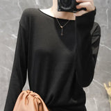 Women Sweaters White Long Sleeve O-neck Basic Pullovers Spring Autumn Solid Korean Sweater Bottoming Shirts V-neck