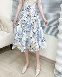 Summer Women Chiffon Mid-length Floral A-line Skirt Elegant High Waist long Skirt QT1835-Outfit