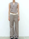 2023 Women Summer Vests Coats Fashion Casual Solid Single Breasted V-Neck Female Elegant Street Waistcoat Outerwear-Outfit