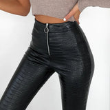 Elegant High Waist Faux Leather Pants Women Pencil Skinny Pants Office Ladies Trousers Casual Slim Black Ladies