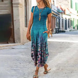 Flower Dress Women O Neck Pocket Summer Casual Dresses For Women Loose Long Dress Plus Size Ladies Vacation Party