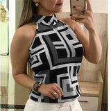 Sexy New Summer Women's Sleeveless Casual Shirt High Collar Hanging Neck Slim Commuter Shirt Five Colors Sizes