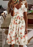 Printed Sweet V-neck Short Sleeves Leaf Print