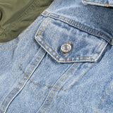 Winter Casual Denim Patch Ruched Long Sleeve Padded
