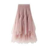 Autumn And Winter Girl Long A-Shaped Skirt Pong Dress Dress Dress Net Yarn Fresh Irregular 100-Fold Skirt