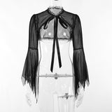 Long Sleeves Smock Vintage Black Lace One Shoulder Grudge Aesthetic Overall Y2K Luxury Coquette Party Sexy Crop Top CF22194-Outfit