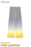 2023 Women Summer Pleated Straight Pants Fashion Gradient Elastic Waist Chiffon Full Length Female Casual Trousers Cloth-Outfit