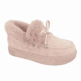 Women Cotton Shoes Casual Slip on Warm Suede Plush Snow Boots Cute Bowknot Fluffy Thick Bottom Flat Platform Ankle