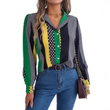 Shooting 2025 Spring And Summer Commuting Temperament Hit The Color Wave Point Suit Collar Long-Sleeved Shirt Women's