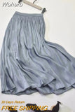 Summer Pleated Skirt High-waisted Smooth Loose Long Midi Skirt Faldas Mujer Saias A-line Solid 12 Colors Skirts QH1995-Outfit