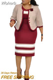 Dresses for Women 2 Piece Set Dashiki Stripe Pint Mom Coat Dress African Clothes Bazin Rich Fashion Robe Africaine Femme-Outfit