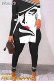 Of Two Fashion Pieces For Women Long Sleeve Slit Letter Print Top & Skinny Pants Set Daily Tracksuit FreteGratis-Outfit