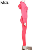 Kliou autumn new women hooded zipper pocket long sleeve tops sporty leggings matching set workout bodycon casual stretchy