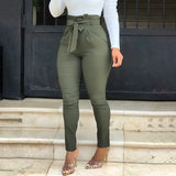 Women Fashion Casual Pants Women Trousers Solid Cargo Pants Leisure High Waisted Belted