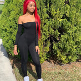 Off Shoulder Long Sleeve Jumpsuit Women Fall Clothing 2020 Sport Active Wear One Piece Outfit Bodycon Rompers