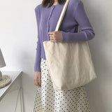 Large-capacity Canvas Shopping Bag Casual All-match Women's Shoulder Bag Solid Color Tote Bag College Style Open School
