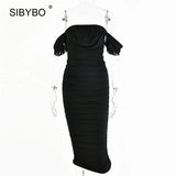 Off Shoulder Pleated Sexy Dress Women Fashion Strapless Summer Party Dress Backless Beach Ladies Casual Dresses