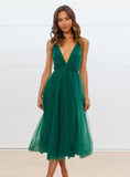 Sexy Deep V-neck Straps Backless A-line Mesh Party