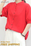 2023 Summer Cotton Shirt Women's Lantern Sleeve Retro White Shirt for Women Short Sleeve Fashion Women Blouses Casual Youth-Outfit