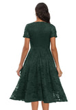 Lace Short Sleeves V-Neck Swing Bridemaid