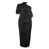 Shoulder Sexy Dresses Big Size 4XL Short Sleeve Midi Length Bodycon Women Eveing Birthday Party Robes with Bowtie 2022