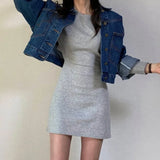 2022 New Fashion Women Solid Grey Sexy Blackless Dresses Elegant Female Long Sleeves Causal Party Club Dresses Female