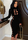 Sexy Hollow Out Turtleneck Long Sleeve Bodycon Midi