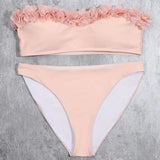 Flowers Bikinis Pink Bikini 2020 Hot Sale Padded Strapless Low Waist Swimsuit Sexy Swimwear Women Brazilian