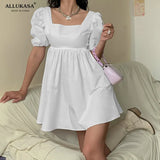 Women Summer sexy Dress Summer Fashion White Elegant Puff Sleeve Backless Party Beach Dress Vacation Casual Mini