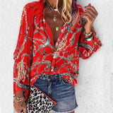 2021 New Fashion Daisy Floral Print Shirts Women V Neck Long Sleeve Button Tops Casual Loose Plus Size