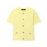 New Small Fragrant Wind Round Neck Bag Decoration Buckle Design Short-Sleeved Knitted Coat