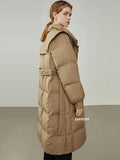 2022 New Winter Stand Up Collar Slimming Lace Up Long Puffer Jacket Women Thickened Warm Double Breasted Duck Down