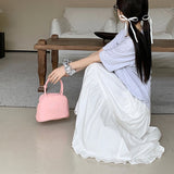 Korean Fashion White Long Skirt Women 2024 Summer High Waist Cake Skirts Woman Sweet Simple Loose A Line Skirts Laides-Outfit