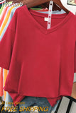 100% Cotton M-6XL T Shirt Solid V Neck Tshirt Short Sleeve Women's Top Basic Summer Couple Oversized T Shirts-Outfit