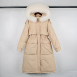 Large Natural Raccoon Fur Hooded Long Down Coat Women Winter 90% Duck Down Parkas Female Thickness Sash Tie Up Jackets-Outfit